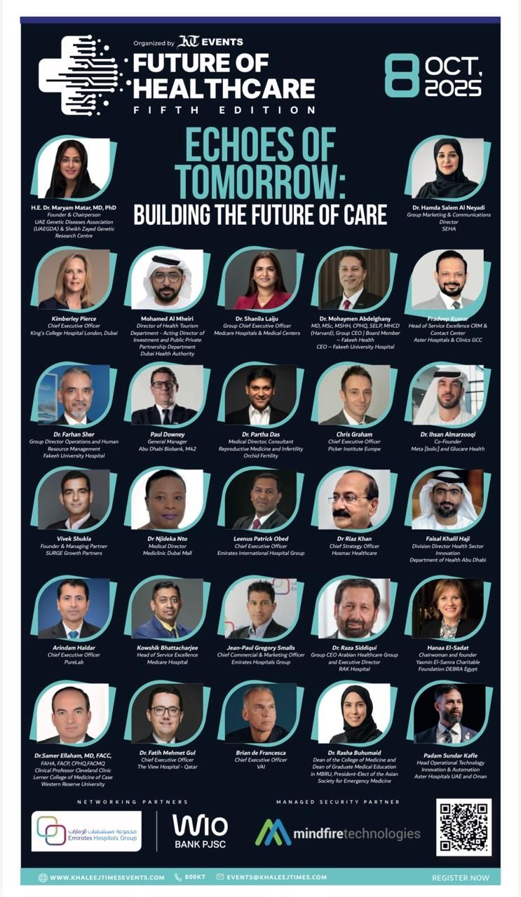 Speaker line-up poster for the fifth edition of the Future of Healthcare conference